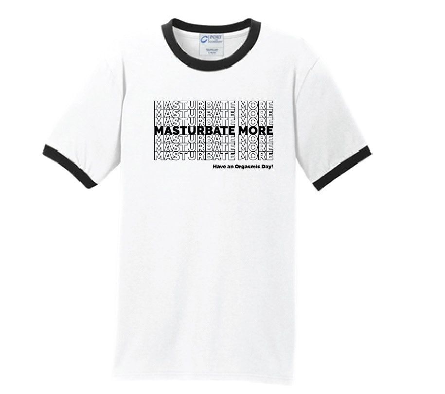 Masturbate More T-Shirt, Color: Black &amp; White, Size: S