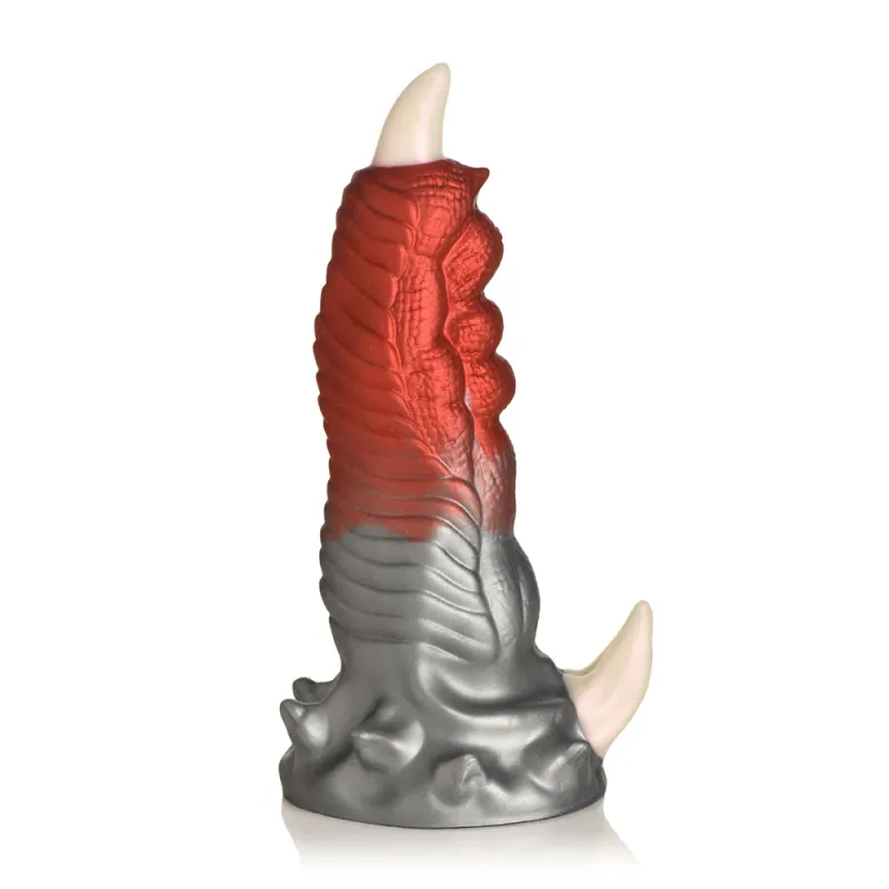 The talon dildo upright with its base claw facing the viewer's right