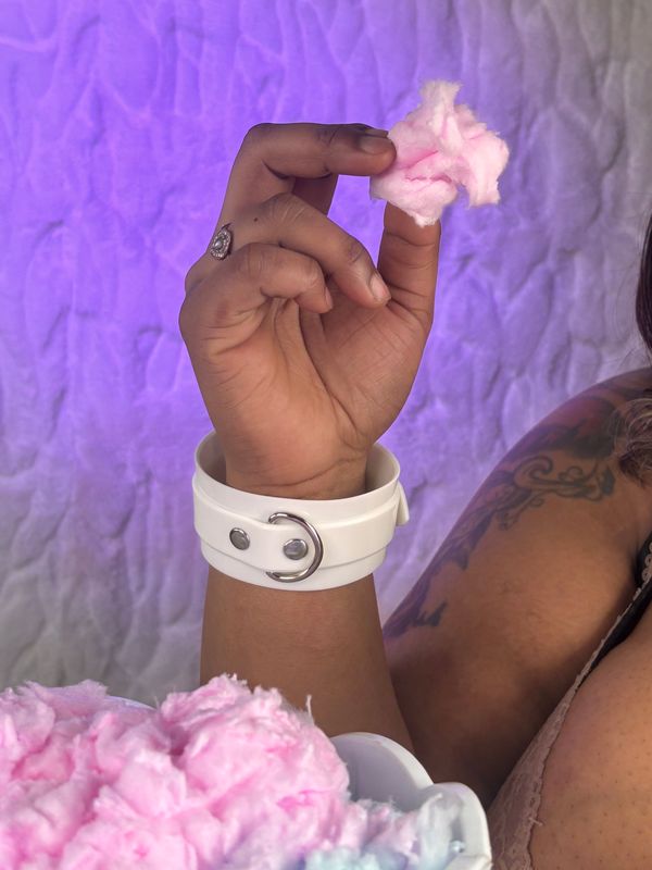 Bondage D-Ring Cuff Bracelets- White PVC