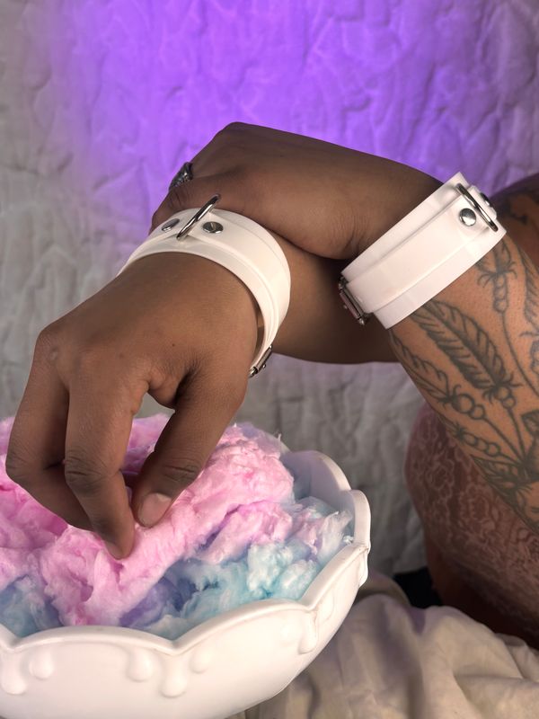 Bondage D-Ring Cuff Bracelets- White PVC