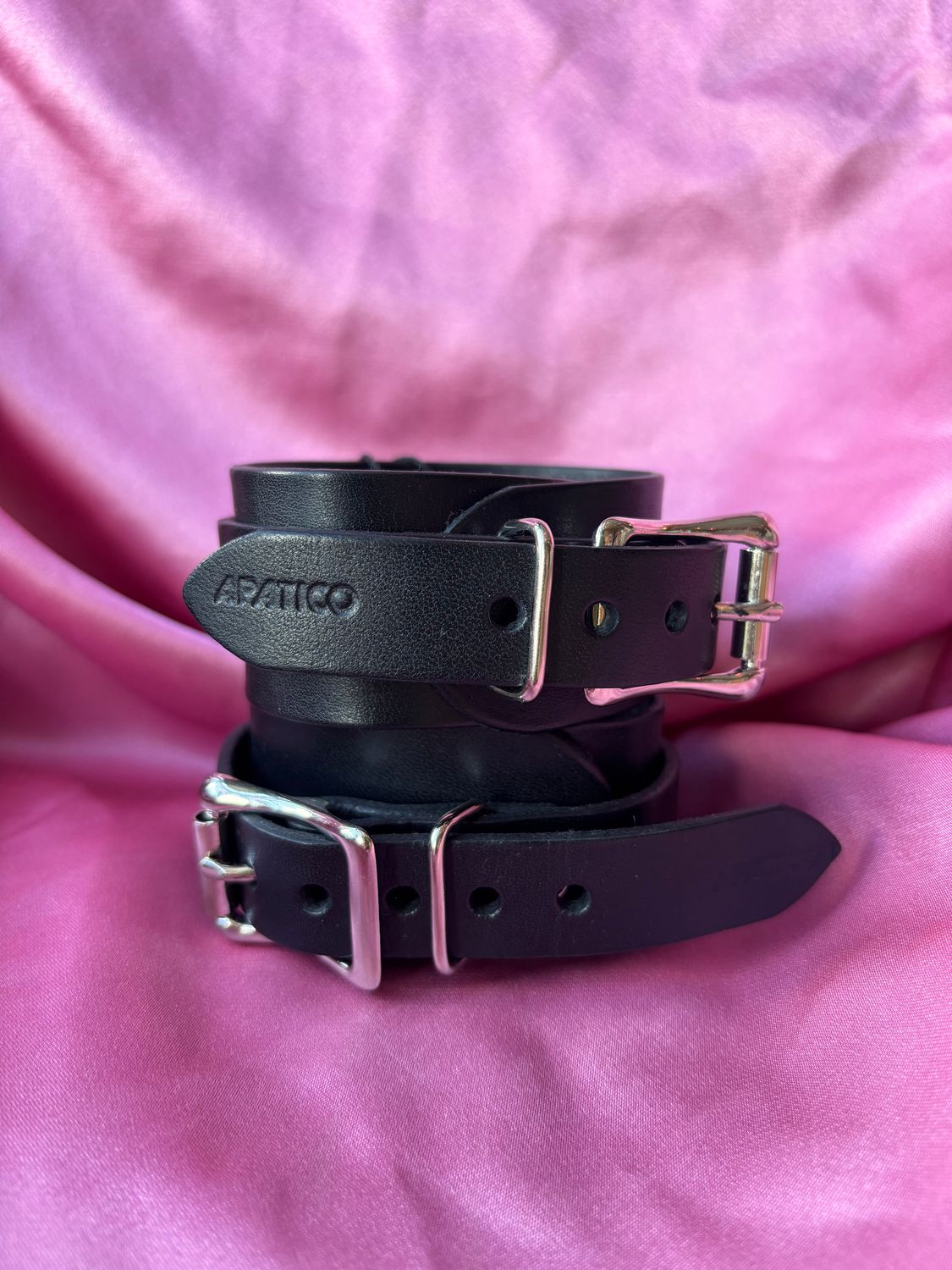 Bondage D-Ring Cuff Bracelets- Black Leather