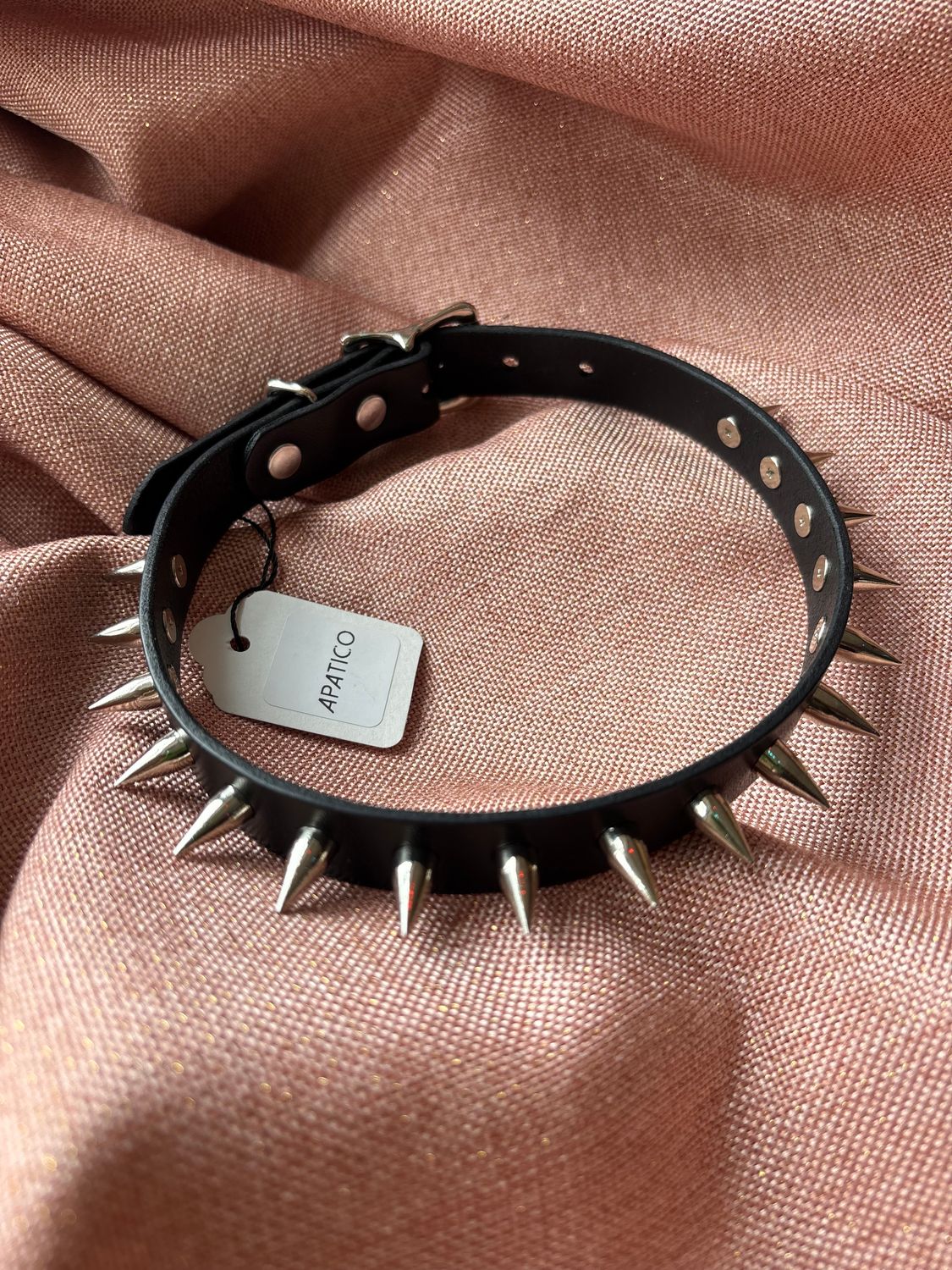 Spiked Choker Collar-Black Leather