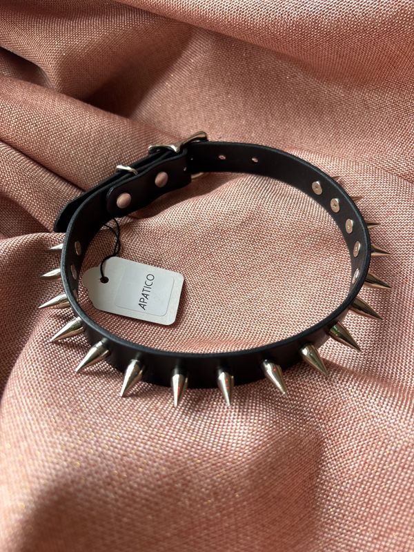 Spiked Choker Collar-Black Leather