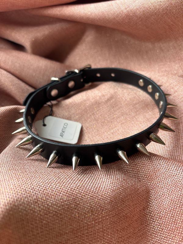 Spiked Choker Collar-Black Leather