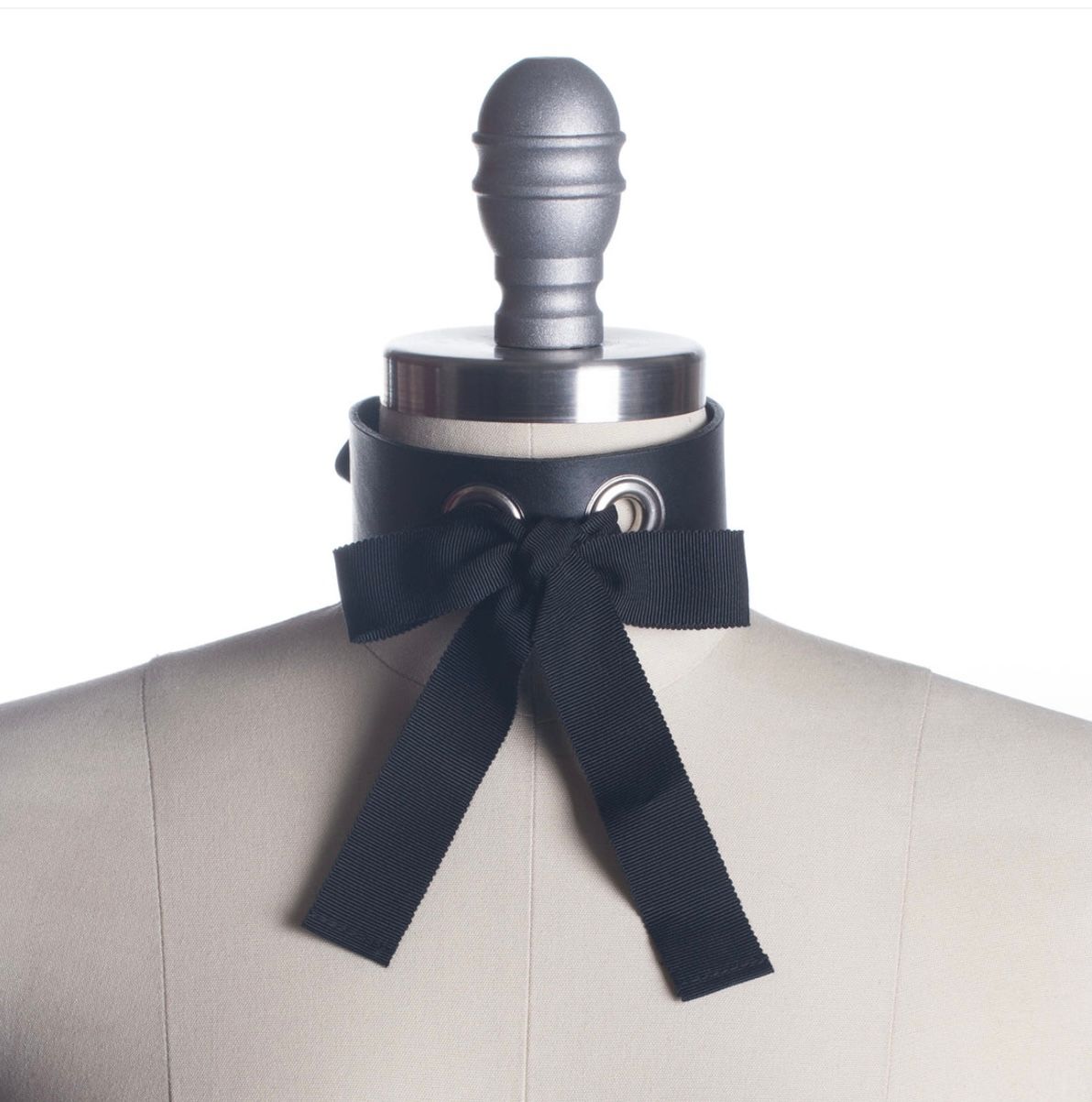 Josie Ribbon Bow  Choker Collar- Black Leather