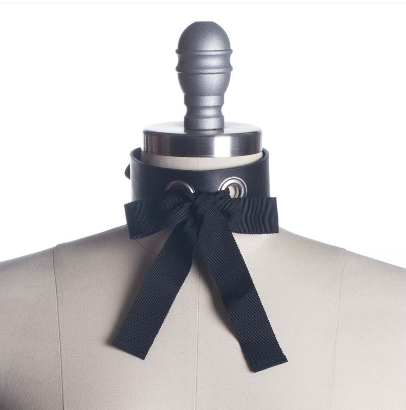 Josie Ribbon Bow  Choker Collar- Black Leather