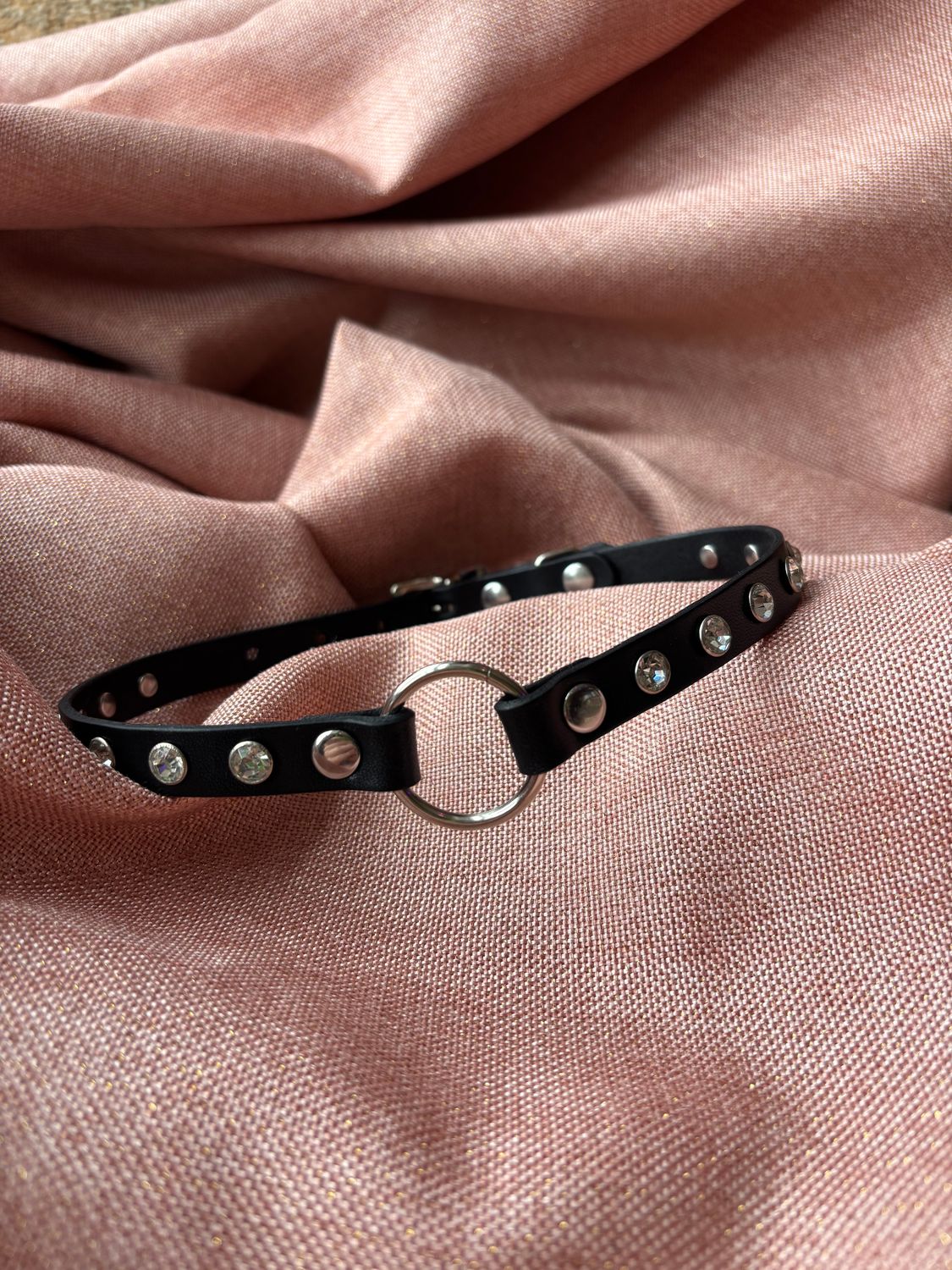 Marisa Crystal Choker Collar- Black Leather