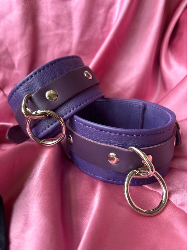 Luna Leather Lined Bondage Cuffs- Purple