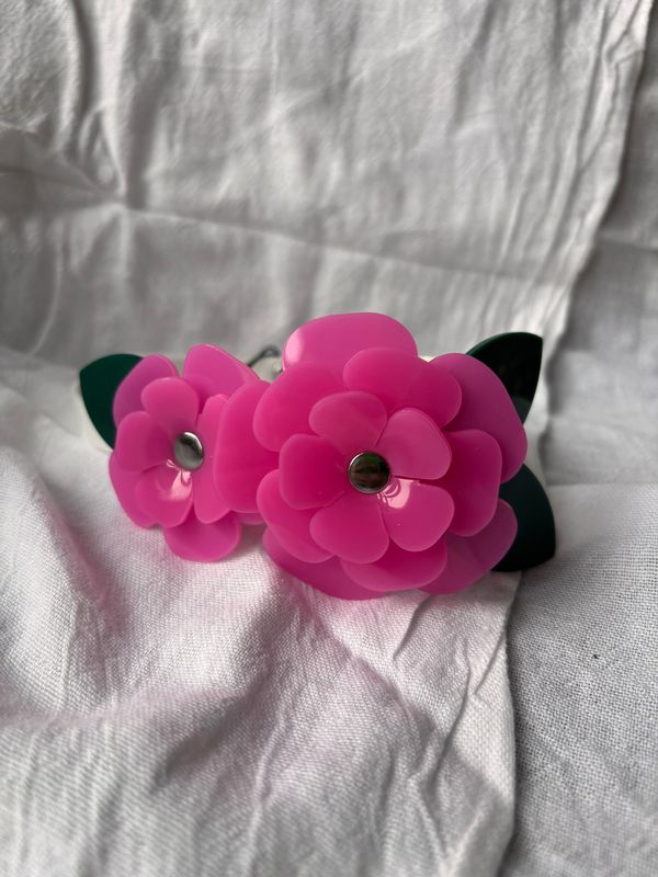 Pink Rose Choker- Black PVC