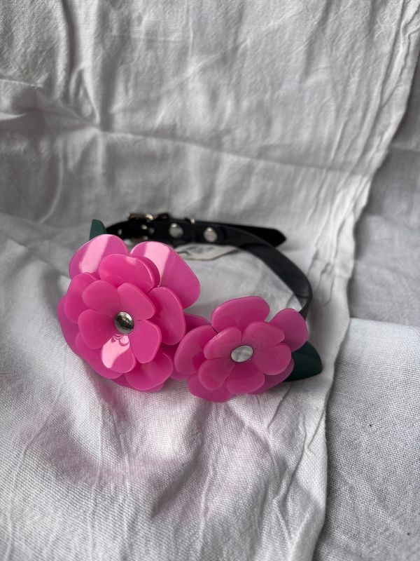 Pink Rose Choker- Black PVC