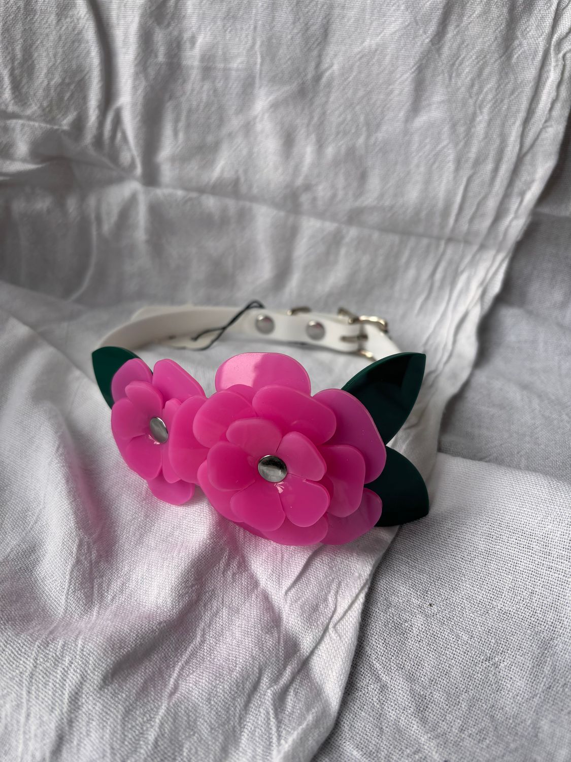 Pink Rose Choker- White PVC