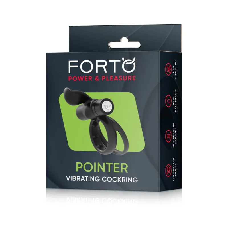 Forto Power &amp; Pleasure Pointer Vibrating Cock Ring- Black