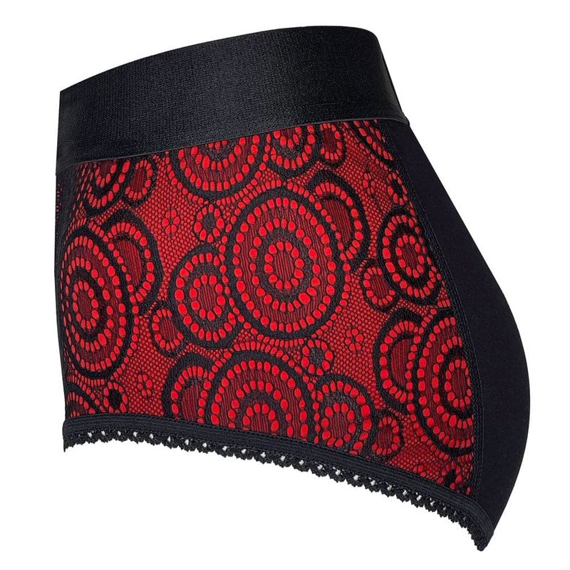 High Rise Lace Panty Strap-On Harness- Red/Black