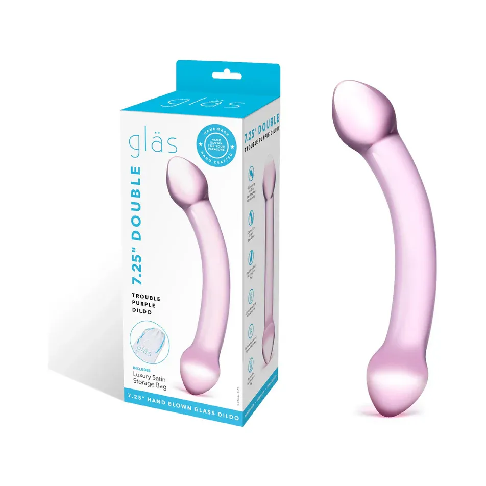 gläs 7.25 in Double Trouble Purple Glass Dildo
