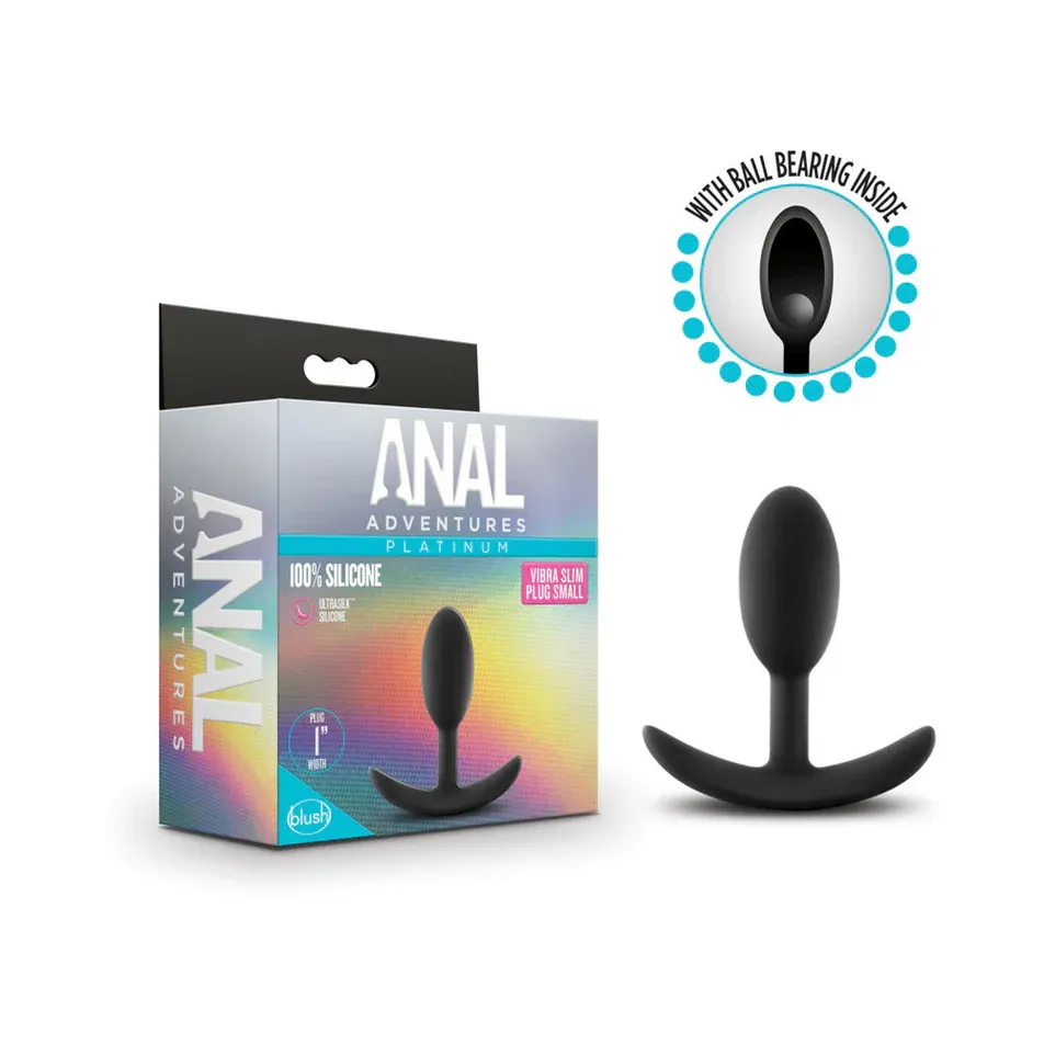 Anal Adventures Platinum Silicone Weighted Vibra Slim Plug- Small-Black