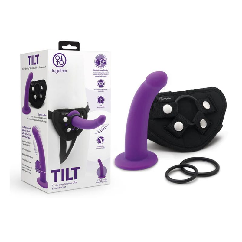 Tilt 6.5 in Vibrating Silicone Dildo and Harness Set