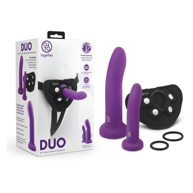 Duo 5.5 in and 7.75 in. Silicone Dildo and Harness Set