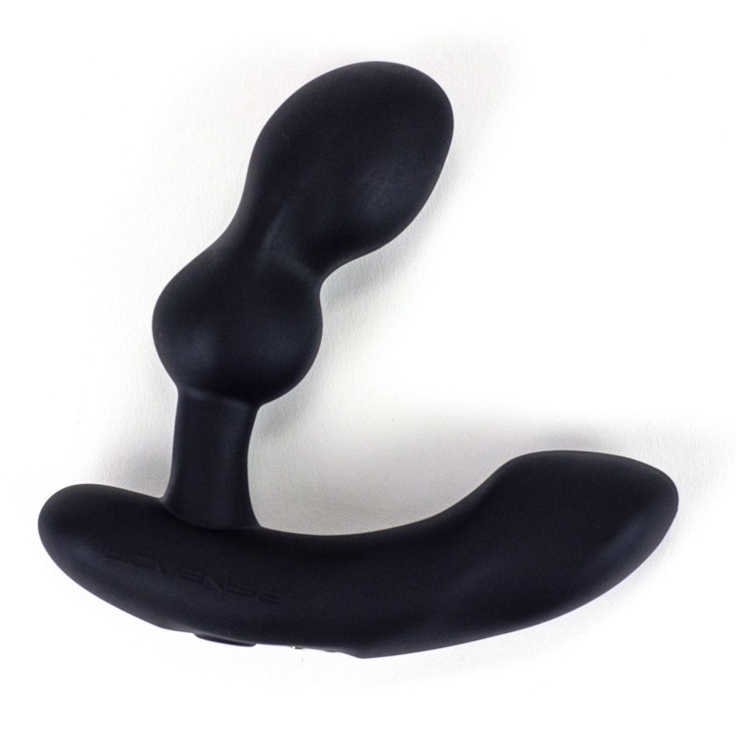 A moderately large buttplug with two bulges at its tip, one large and one medium, and a large base w/ a tip for perineum stim