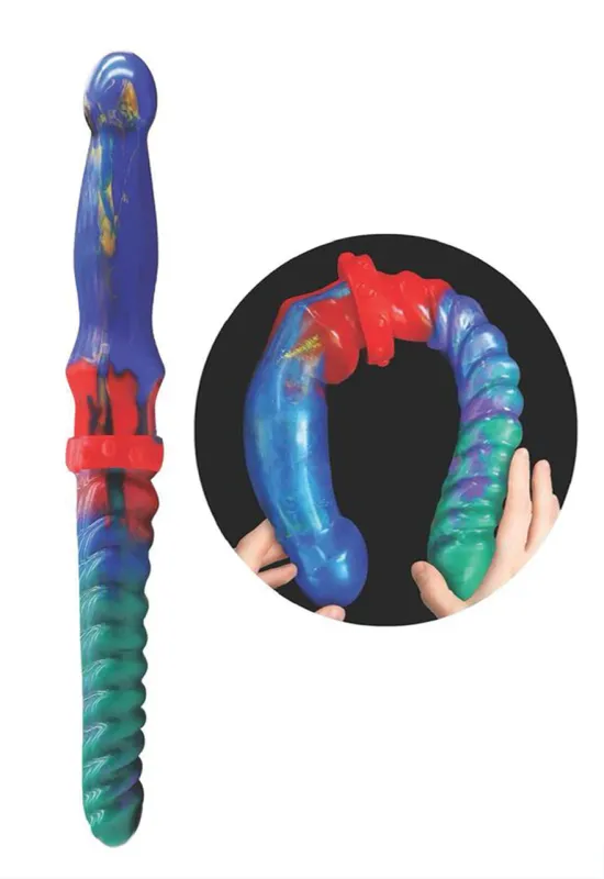 Alien Nation Double Demon Dual Ended Silicone Dildo- Blue/Green