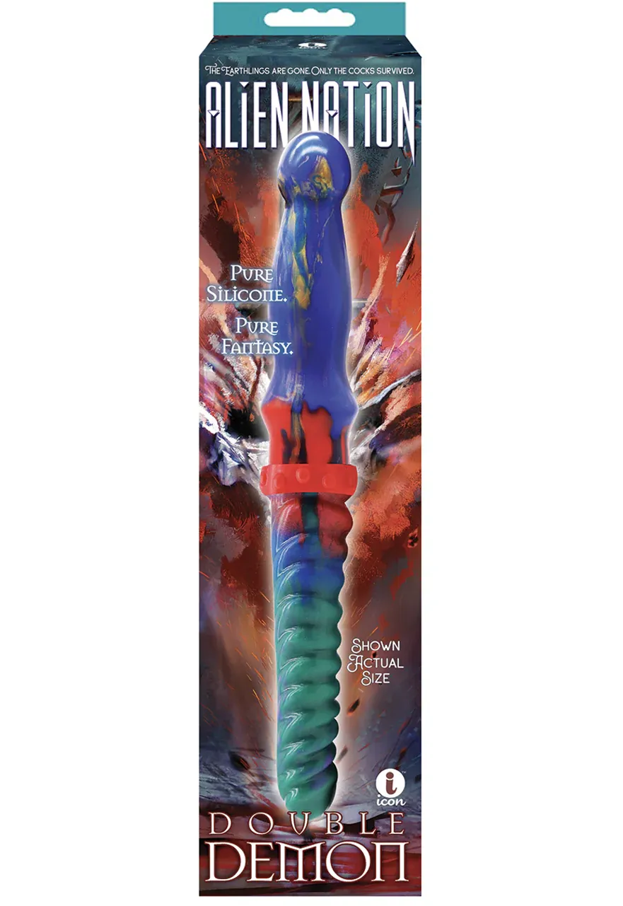 Alien Nation Double Demon Dual Ended Silicone Dildo- Blue/Green
