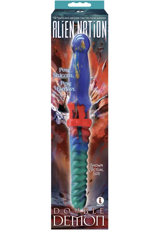 Alien Nation Double Demon Dual Ended Silicone Dildo- Blue/Green