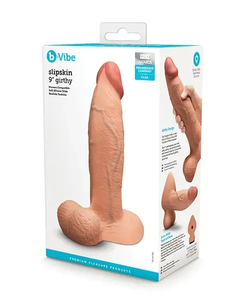 B-VIBE Slipskin Realistic Silicone Dildo 9 in Girthy