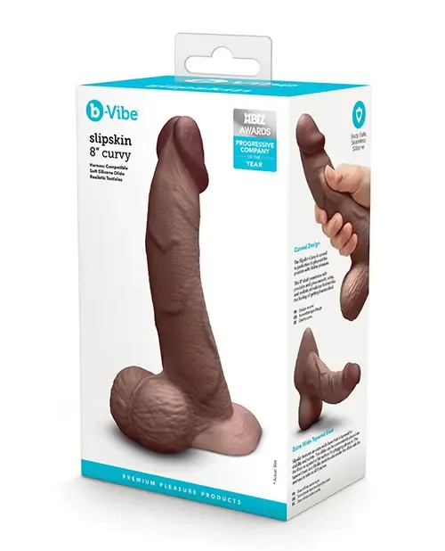 B- Vibe Slipskin Realistic Silicone Dildo 8 in Curved
