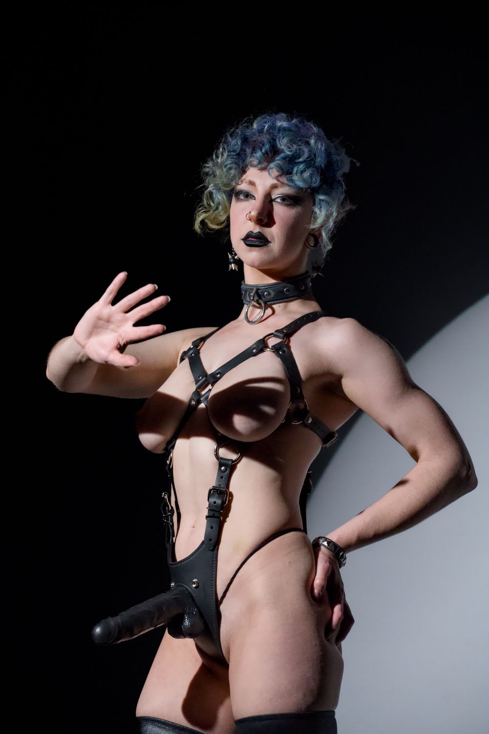 Exposed Body Leather Dildo Harness