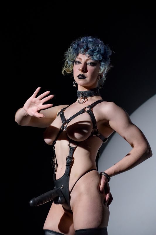 Exposed Body Leather Dildo Harness