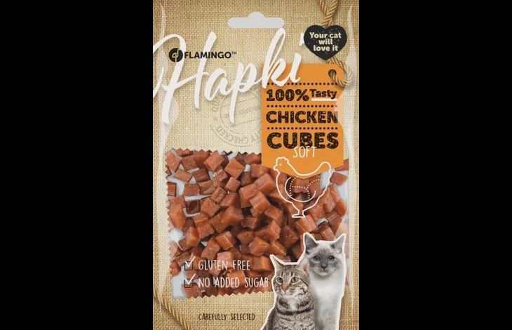 SNACK HAPKI BLOKJES MET KIP  85g Katten