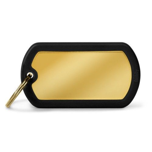 Hushtag grote vergulde messing militaire ID-tag met zwart rubber