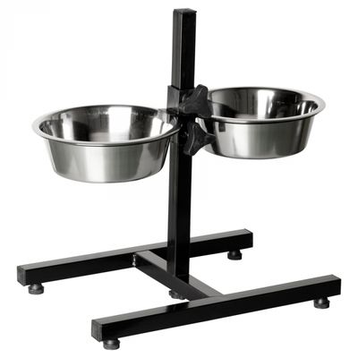RVS Voerbakken op Standaard 25 cm - 2.7L - zwart gecoat