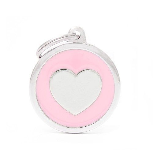 Classic grote roze cirkel  met hart ID Tag