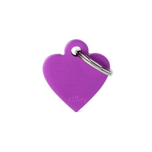 Basic klein aluminium paars hart ID-tag