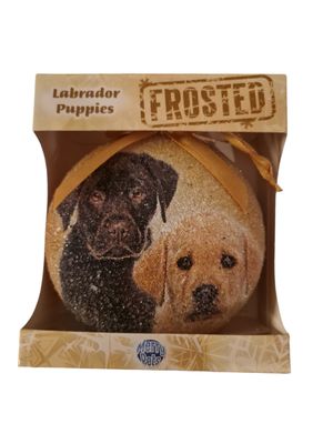 Kerstbal met ijseffect labrador 11cm