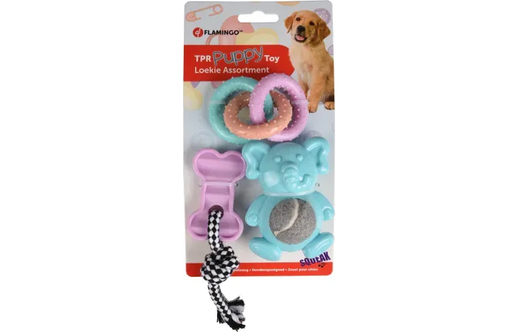 Speelgoed Puppy Loekie Olifant & Been & Ring Meerkleurig