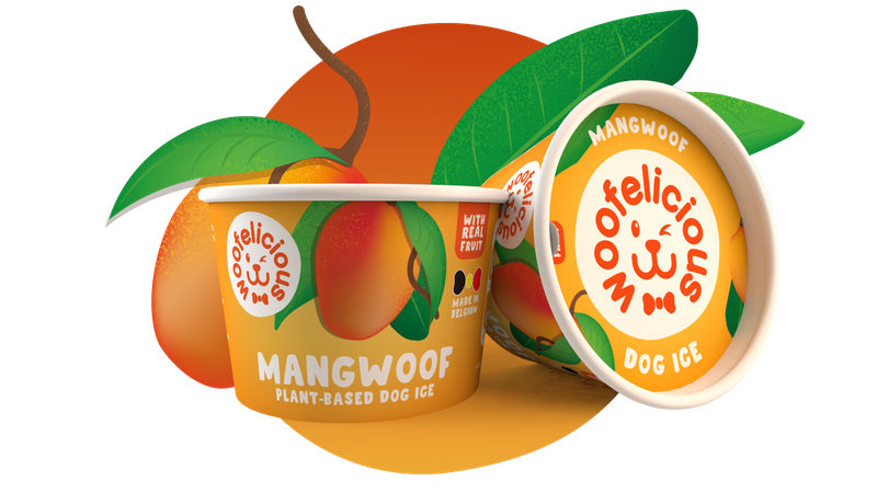 Hondenijs mango Woofelicious cup 50g