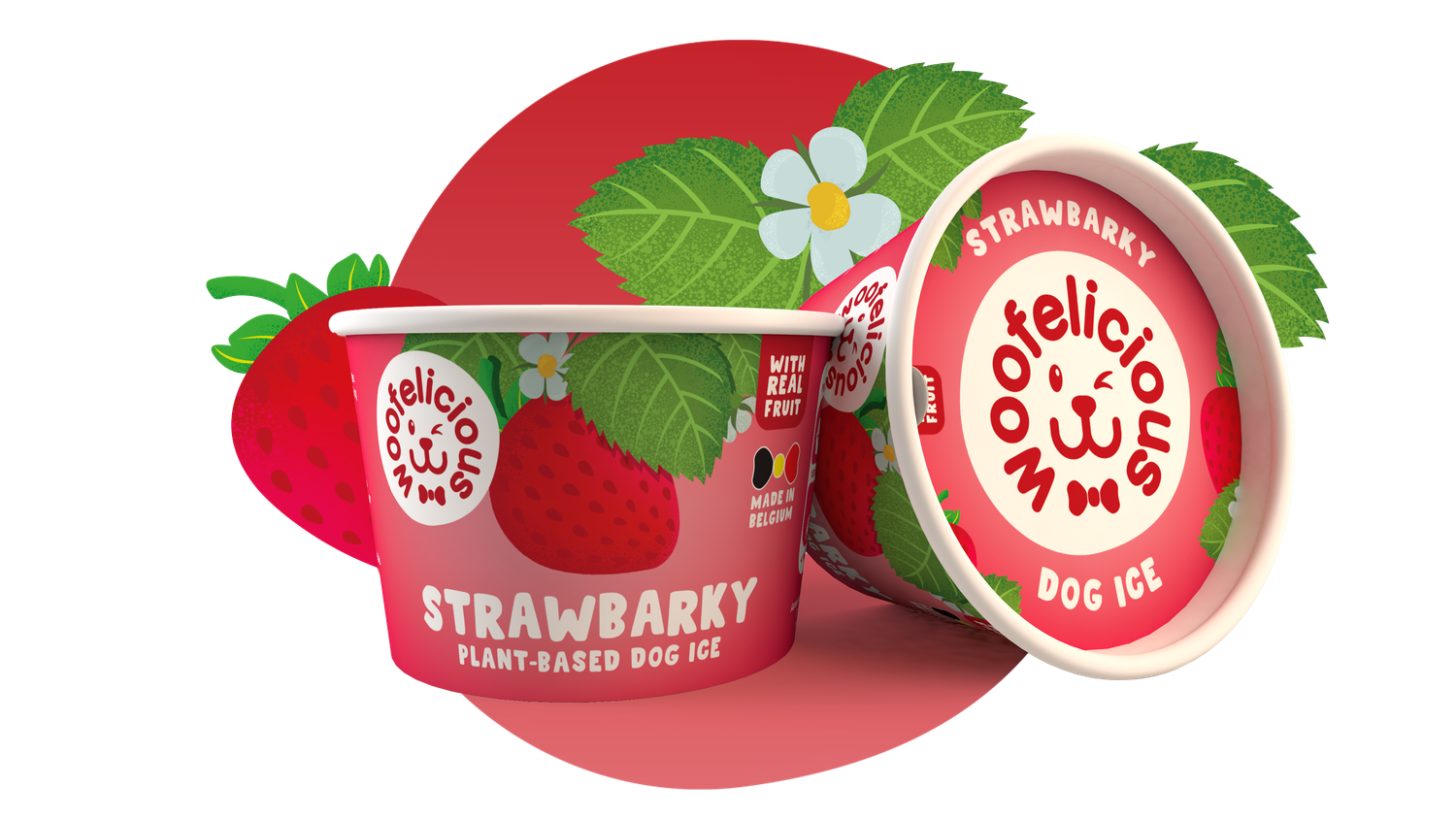 Hondenijs aardbei Woofelicious cup 50g