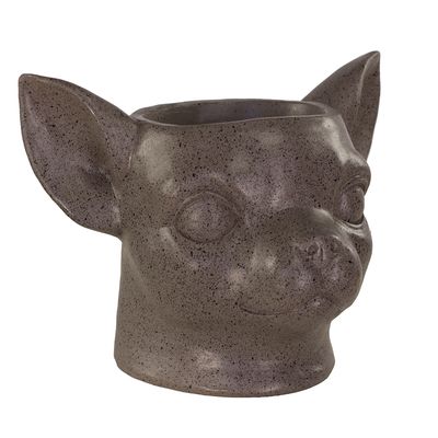 Happy - house Plantenbak Chihuahua kop hardsteenlook taupe/grijs