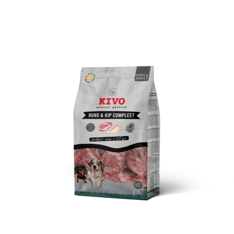 Kivo rund & kip compleet porties 500gr adult - junior - puppy-senior