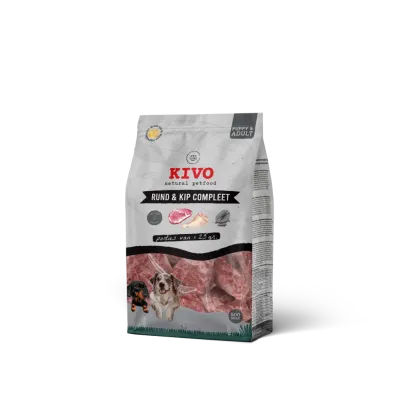Kivo rund & kip compleet porties 500gr adult - junior - puppy-senior Kivo rund & kip compleet porties 500gr adult - junior - puppy-senior