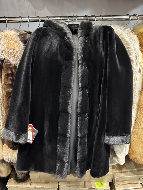 Women’s Dyed Black Sheared Mink Reversible with Hood