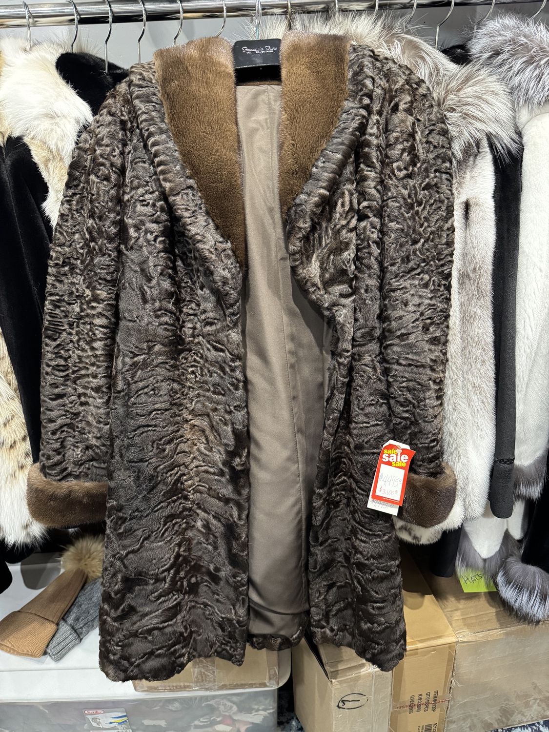 Women’s Dyed Brown Karakul with Mink, Material: Afghanistan - USA / 3767 / 36821864, Size: Size E