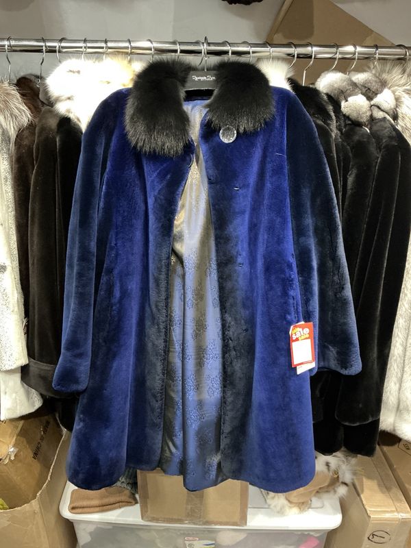 Women’s Dyed Blue Sheared Beaver with Dyed Black Fox