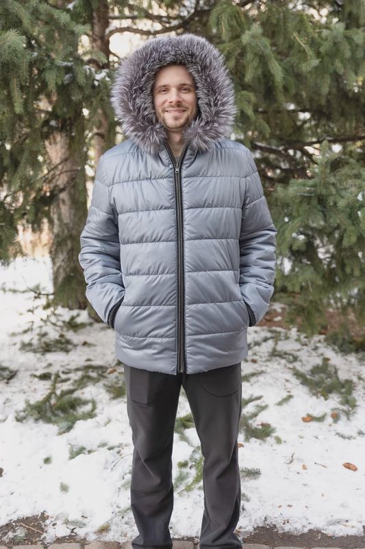 Men’s Black Sheared Beaver with Silver Fox Jacket