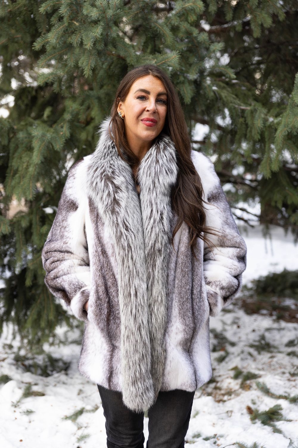 Natural Black Cross Mink with Silver Fox Tuxedo