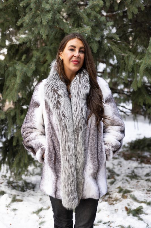 Natural Black Cross Mink with Silver Fox Tuxedo