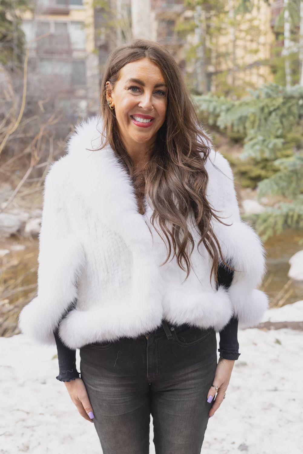 Women’s Knitted Mink &amp; Fox Shawl