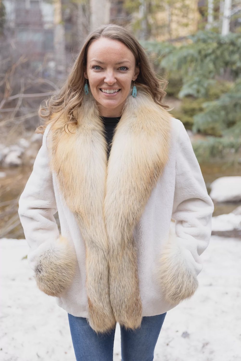 Women’s Dyed Ivory Sheared Mink with Golden Island Fox