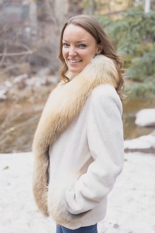 Women’s Dyed Ivory Sheared Mink with Golden Island Fox